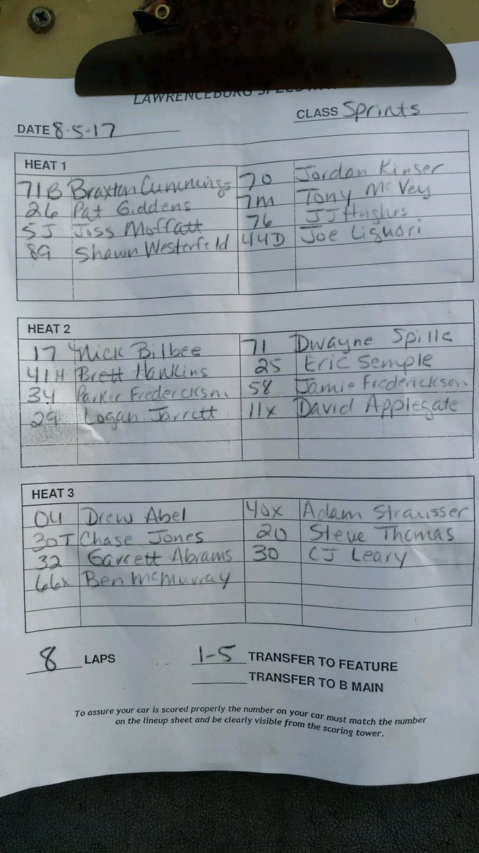 abbywesterfeld's tweet photo. @BurgSpeedway heat line ups! https://t.co/1DoDXfBF8y