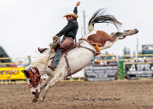 prorodeocanada's tweet photo. Several new leaders @StrathStampede incl #KirkThompson who rode @outlawbuckers 3X Saddle Bronc of Year to 83 pts. https://t.co/Isi0FAcTAR https://t.co/dkN2iqEOkc