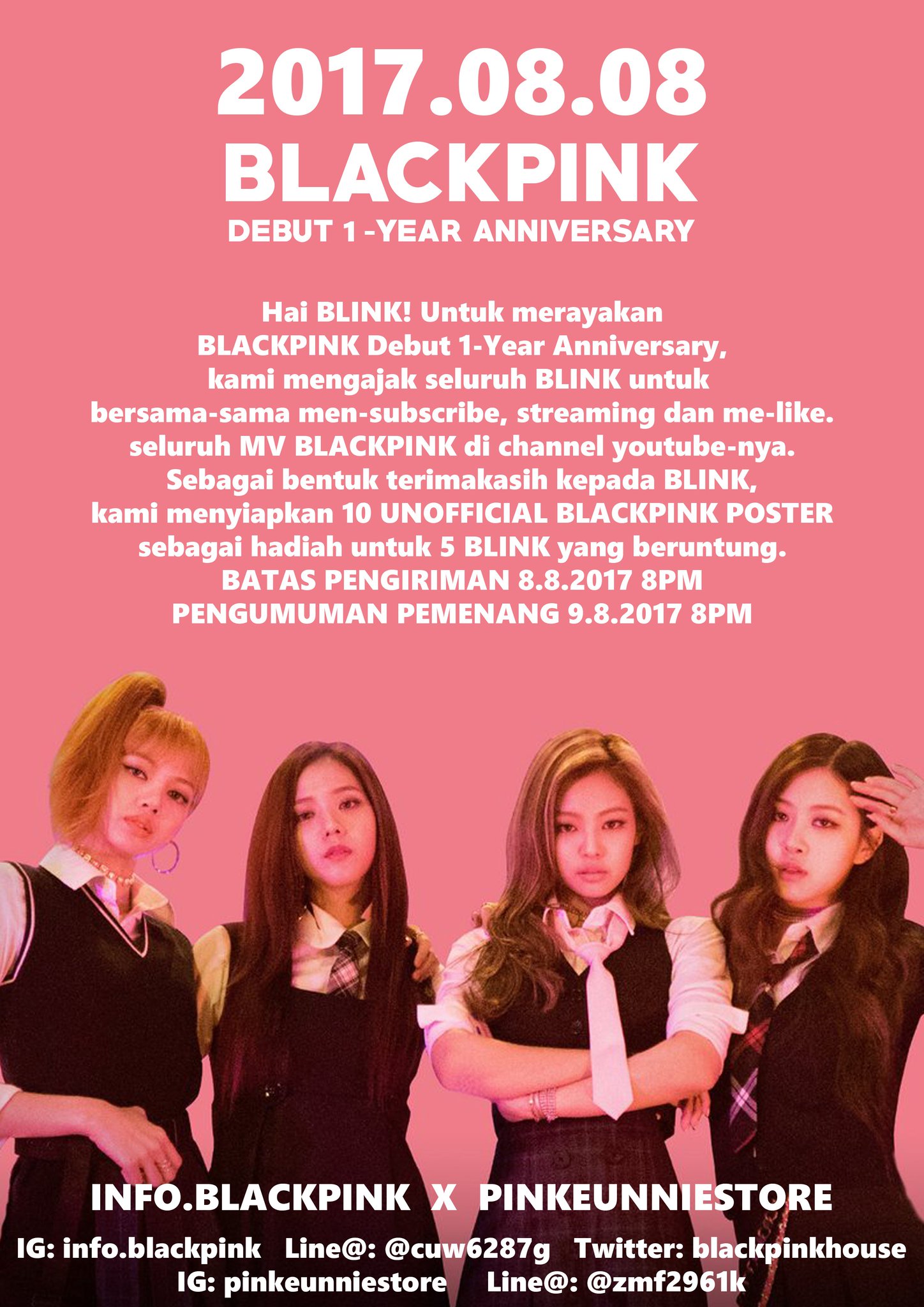 Blackpink Ina On Twitter Info Blackpink X Pinkeunniestore First Giveaway For Blackpink Debut 1 Year Anniversary Infoblackpink Ga1 Blackpinkgiveaway Https T Co I8oi7iq1ml
