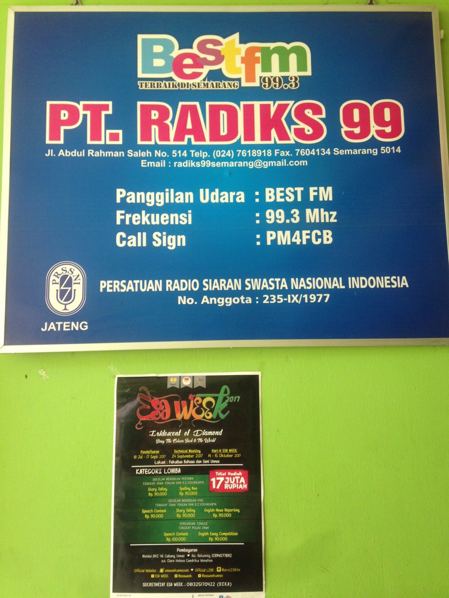 esaweek's tweet photo. #ESAWEEK2017 hadir juga di @bestfmsemarang lohhh
Yg ingin tau mengenai info #ESAWEEK2017 terus pantengin di akun2 resmi #ESAWEEK2017 https://t.co/x9cNDtJvL2