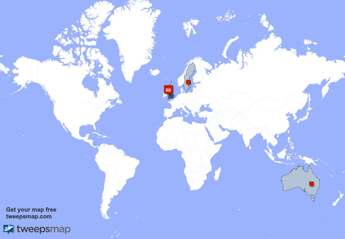 vonski3's tweet photo. My followers are in UK.(86%), Sweden(5%)
Get your free map https://t.co/ACIxfsN94T https://t.co/lqLiI93DJE
