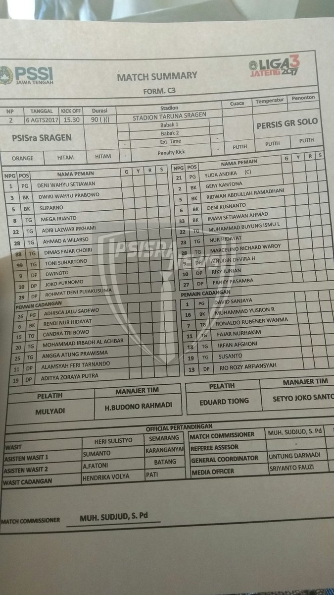 Line up <a href="/PSISra_Sragen/">PSISra Sragen</a> vs @persisgrsolo
