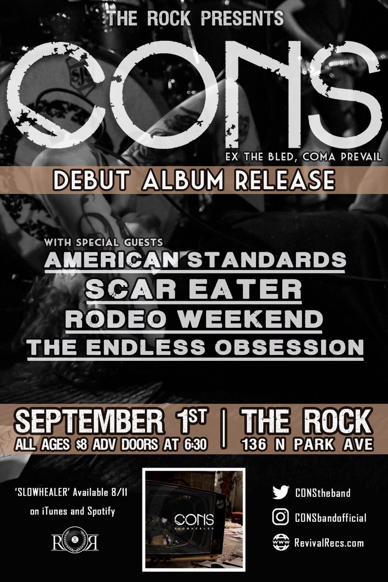 ConsTheBand's tweet photo. #Tucson! We are playing a show September 1st with some killer bands! @revivalrecordings #revrex #CONS #slowhealer #newmusic https://t.co/LpkvKj2QaA