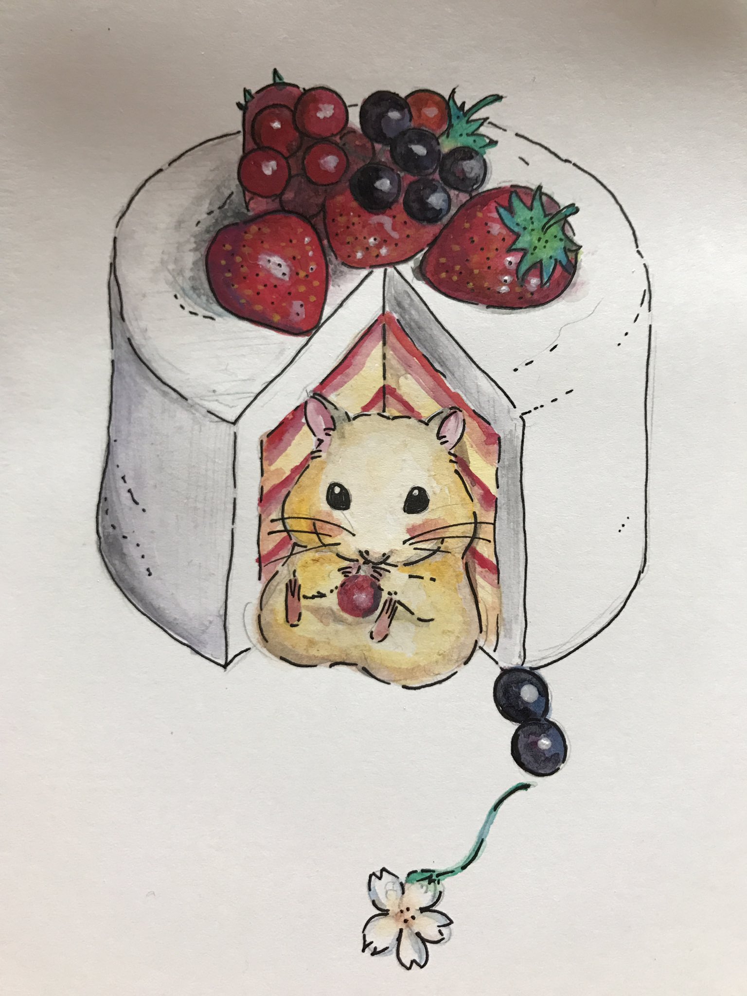 ありさ シフォンケーキにはまったハムスター ºchº 絵手紙 シフォンケーキ ハムスター イラスト T Co Rihdifihsp Twitter