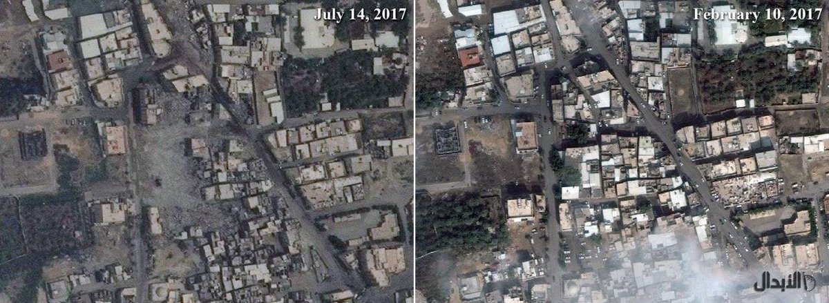 Machetetheboss's tweet photo. A satellite image show how Awamia town before and after Saudi force raided the town #Awamia, #Qatif. #Awamiasiege #SaudiArabia https://t.co/XbsCfcXsSD