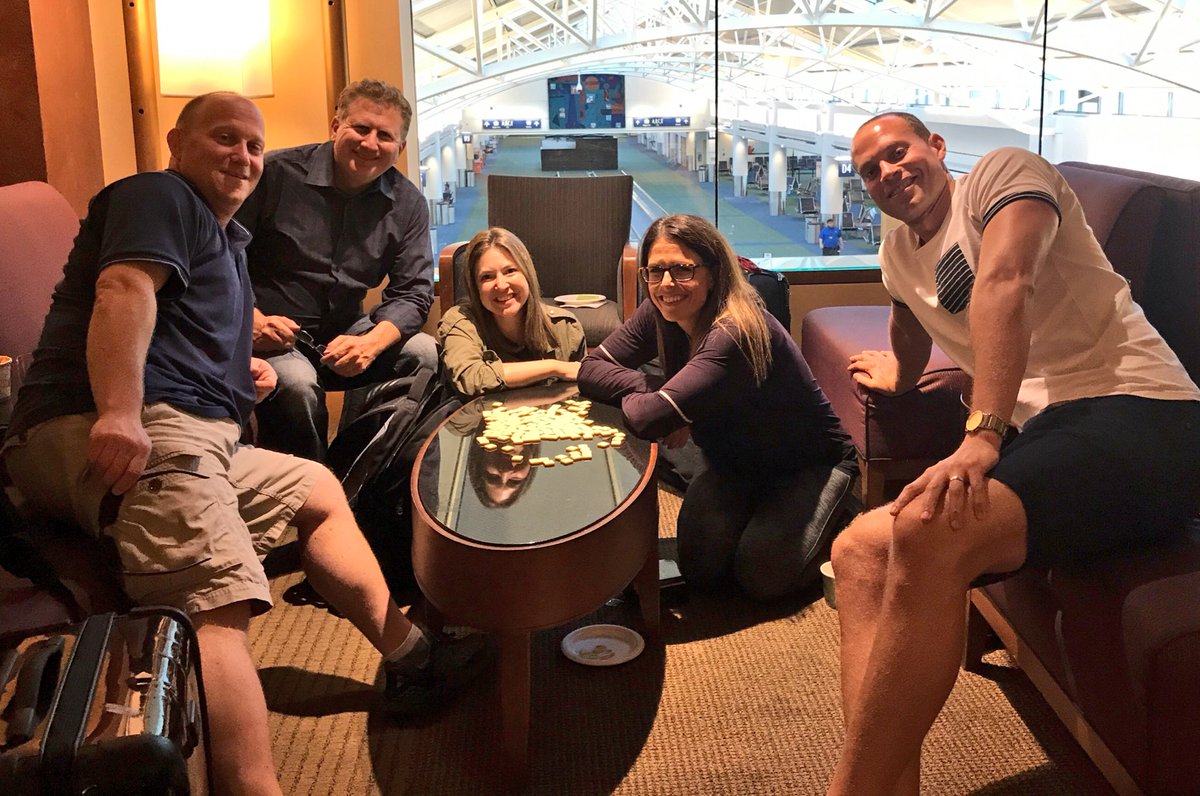 jennhildreth's tweet photo. When your broadcast team has many hours to kill before red-eye flights home, you have team game night! #bananas #rummyrules @DalenCuff https://t.co/mfxWfMmzMI