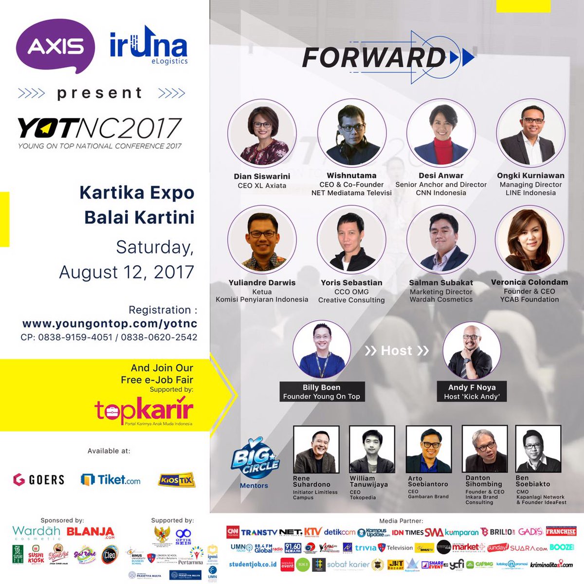 Ini dia pembicara-pembicara yang akan hadir dalam Young On Top National Conference 2017! Tunggu apa lagi segera daftarkan diri kalian YOTers