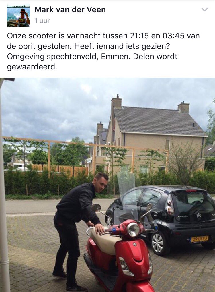 Vannacht gestolen in de Witrugspecht. De jongen op de foto is Mark zelf. Graag delen!