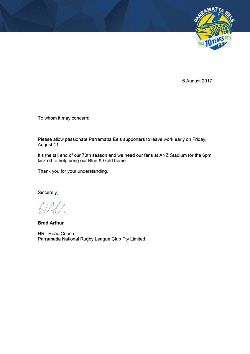 Parramatta Eels On Twitter A Letter From Ba To Your Boss