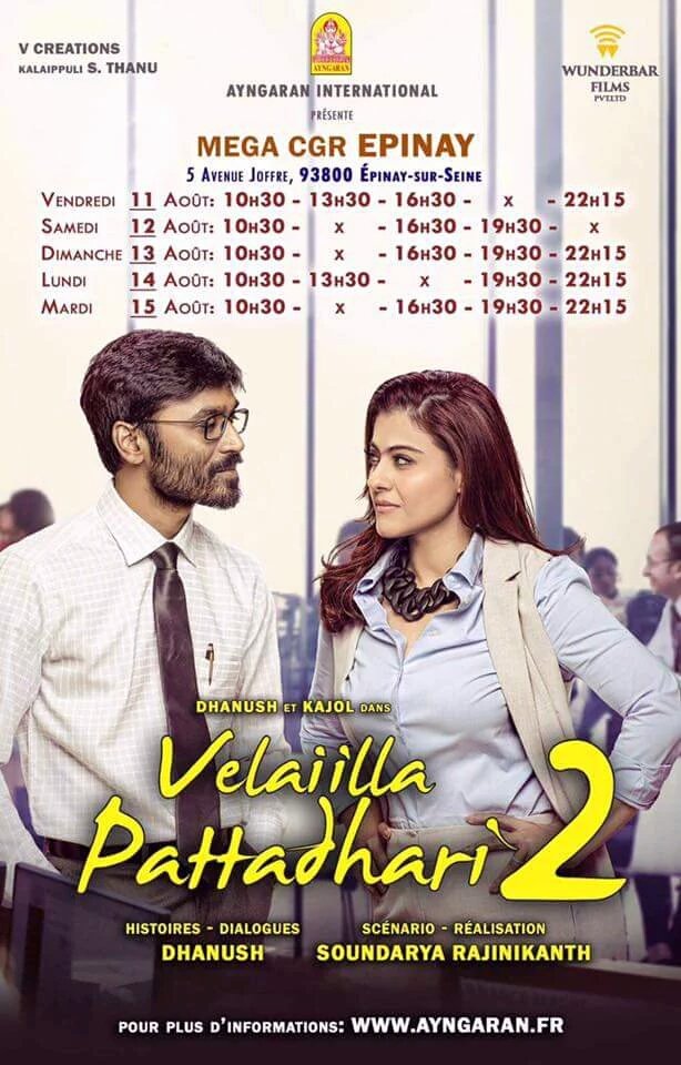 kollywoodtimes's tweet photo. #VIP2 France Showtimes
@AyngaranIntl #5DaysToGoForVip2 #VIP2FromAugust11th @dhanushkraja @KajolAtUN @soundaryaarajni https://t.co/OdEaeQZI1R