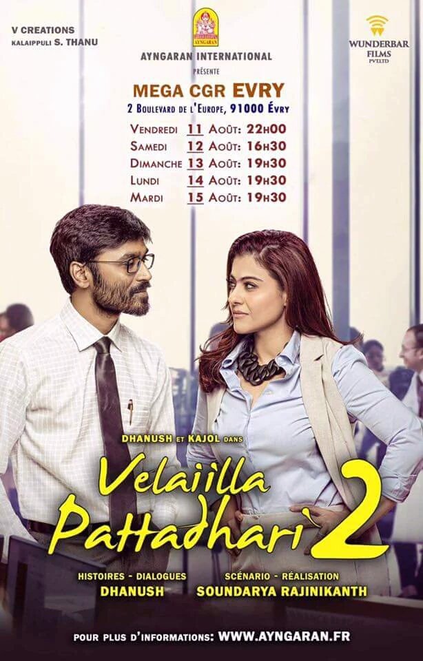 kollywoodtimes's tweet photo. #VIP2 France Showtimes
@AyngaranIntl #5DaysToGoForVip2 #VIP2FromAugust11th @dhanushkraja @KajolAtUN @soundaryaarajni https://t.co/OdEaeQZI1R