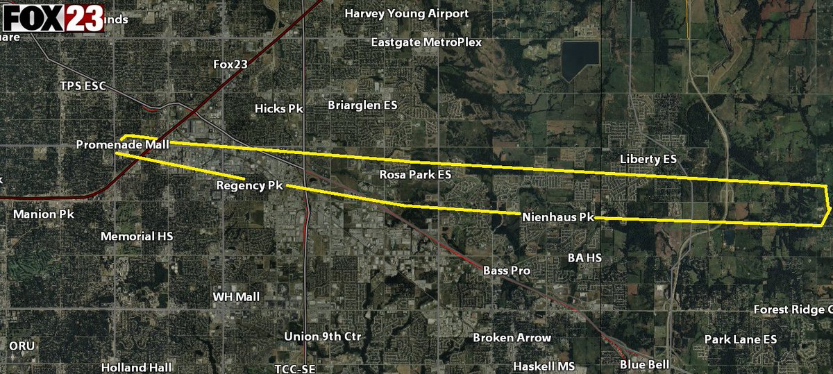 jamesaydelott's tweet photo. Preliminary path of the Tulsa/Broken Arrow tornado. #okwx https://t.co/40nQs74E86
