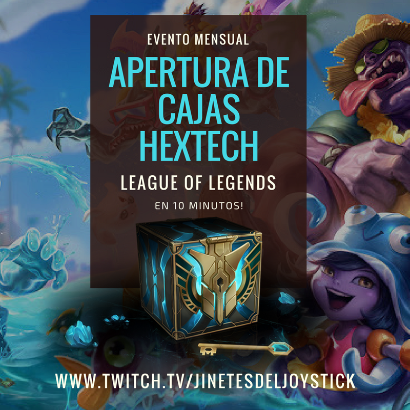 jinetesjoystick's tweet photo. APERTURA DE CAJAS HEXTECH DE #LeagueOfLegends EN 10 MINUTOS!!! ¿Entras a desearnos suerte? 🍀 https://t.co/C0sMAOwPCe #SupportSmallStreamers https://t.co/tyQ0Pl0Iiw