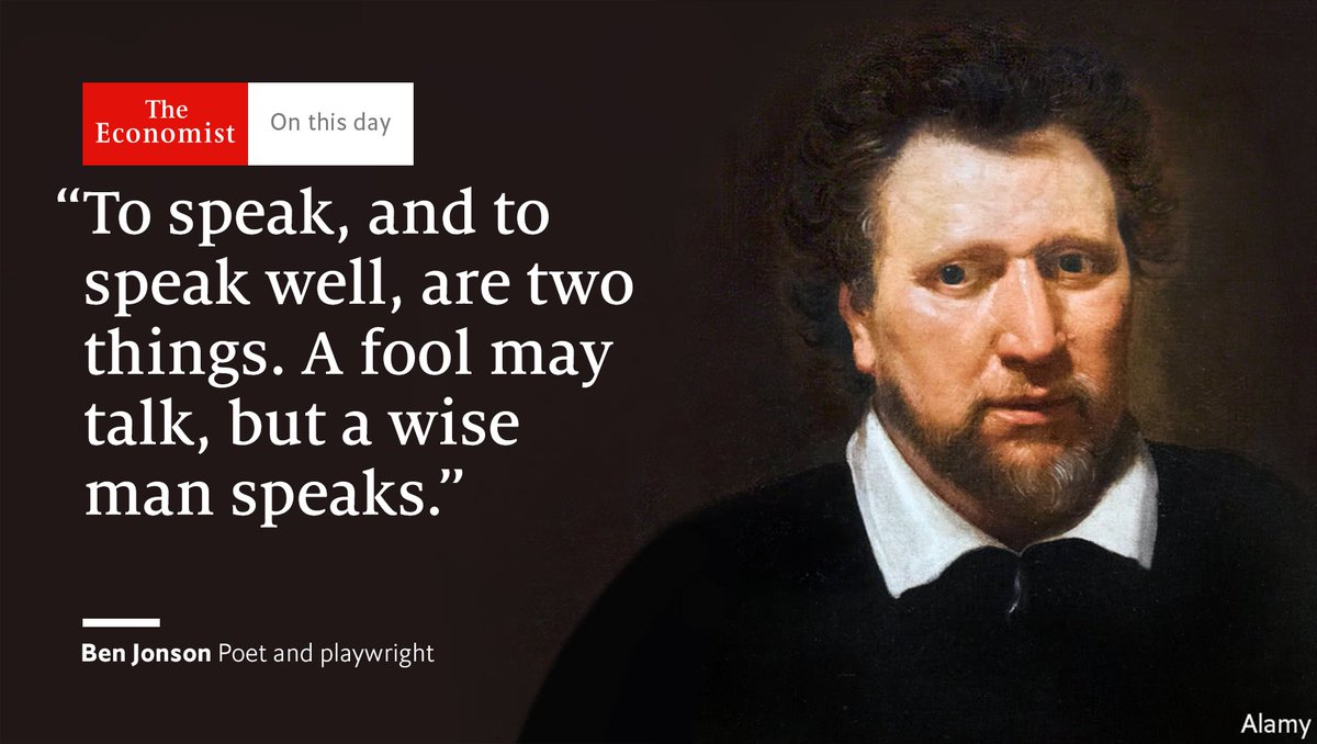 TheEconomist's tweet image. Ben Jonson died #OnThisDay 1637. The playwright was hugely influential—inspiring poets called the “Sons of Ben”