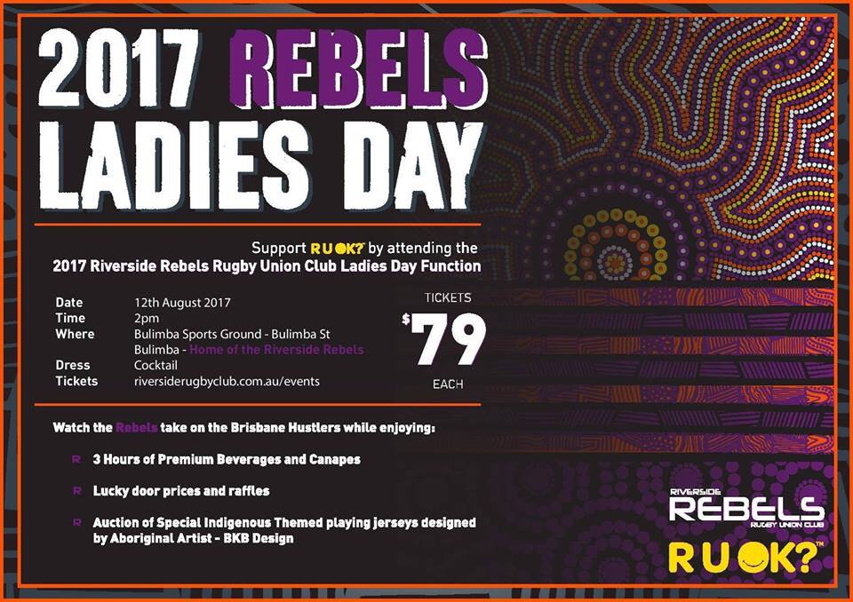 Get your tickets to the <a href="/RebelsRiverside/">Riverside Rebels</a> Ladies day. Great day out and for a great cause <a href="/ruokday/">Old R U OK? account (please use @ruokanyday)</a>