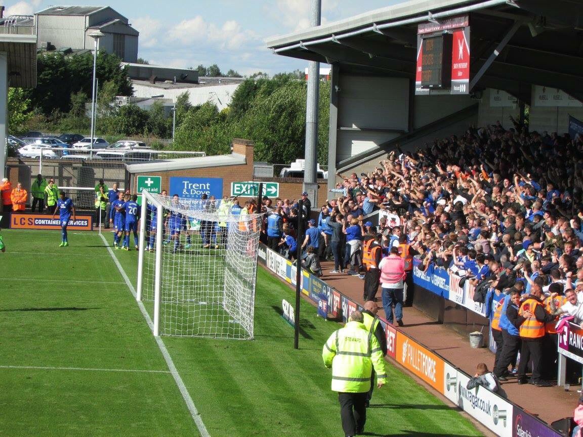 FBAwayDays's tweet photo. Great photo of Cardiff fans celebrating their winner at Burton yesterday. #CCFC https://t.co/pZejSxbM9D