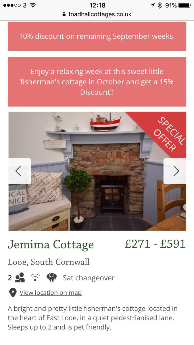 JemimaLooe's tweet photo. As the summer season is full, (a big thank you to all our lovely guests) we have special offers if you are looking to spend Autumn in Looe! https://t.co/kXFRgqVDta