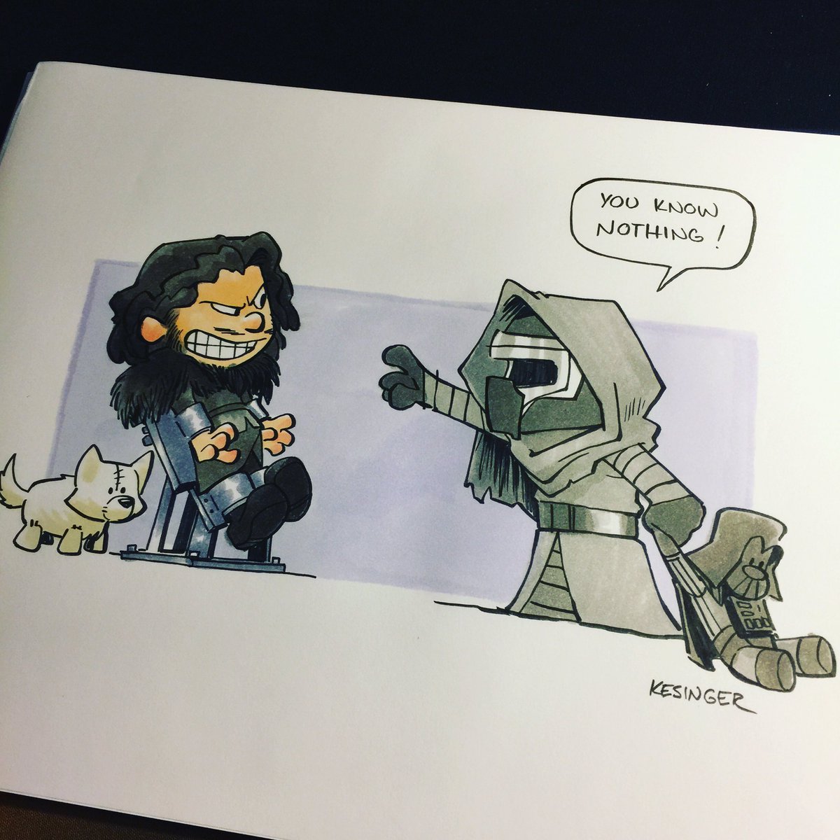 brian kesinger (@briankesinger) on Twitter photo #lilkylo isn't having a lot of luck extracting #spoilers from #jonsnow....guess he'll have to wait till tonight like the rest of us. #lilkylo isn't having a lot of luck extracting #spoilers from #jonsnow....guess he'll have to wait till tonight like the rest of us.