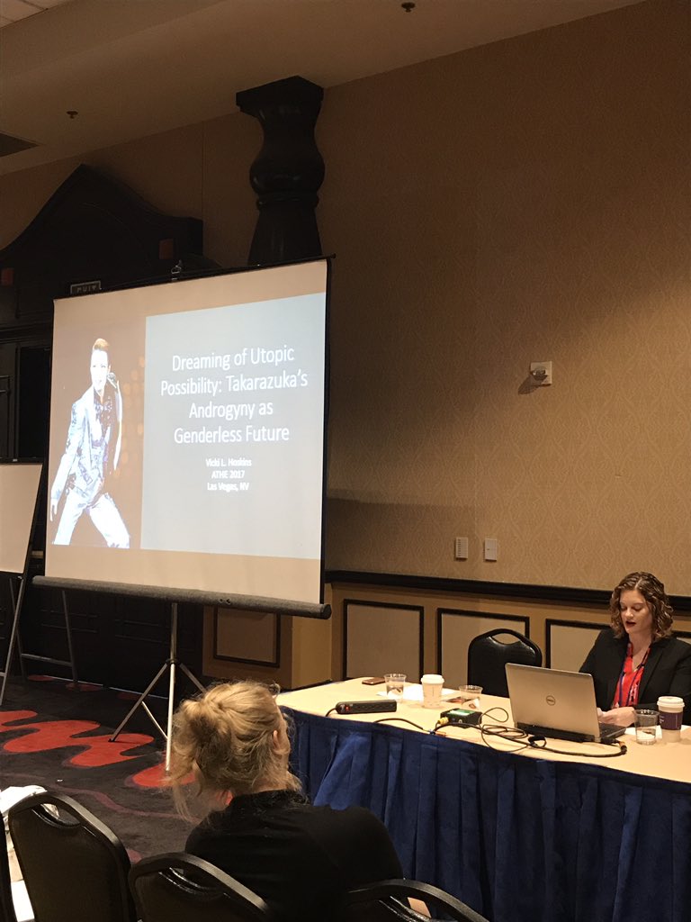 defyinggravitas's tweet photo. @theatrevicki taking about Takarazuka's androgyny as a case study for celebrity worship and modern idols. #athe17 #athe2017 https://t.co/4MicdMCkOy