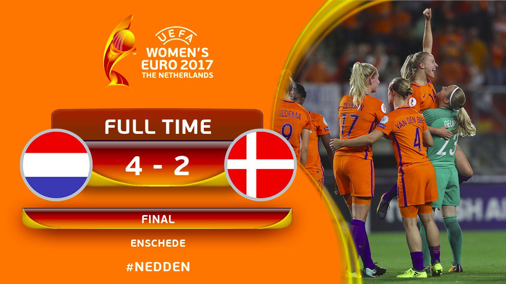 Nederland wint de finale van Denemarken met 4-2 #WEURO2017 #NEDDEN