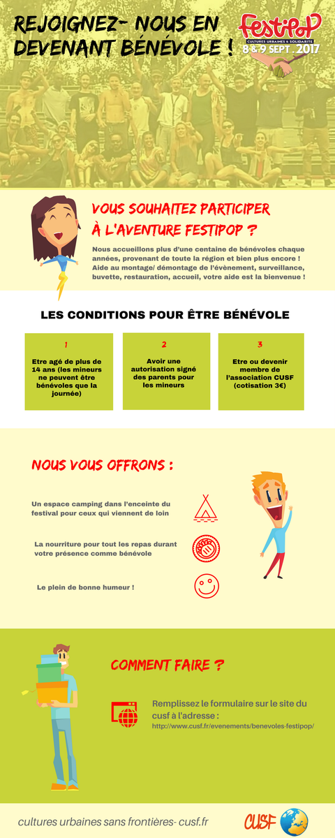 Festipop's tweet image. ▮ ▮ Bénévolat ▮ ▮
Il est encore possible de s’inscrire en tant que bénévole pour la prochaine édition du Festipop 
cusf.fr/evenements/ben…