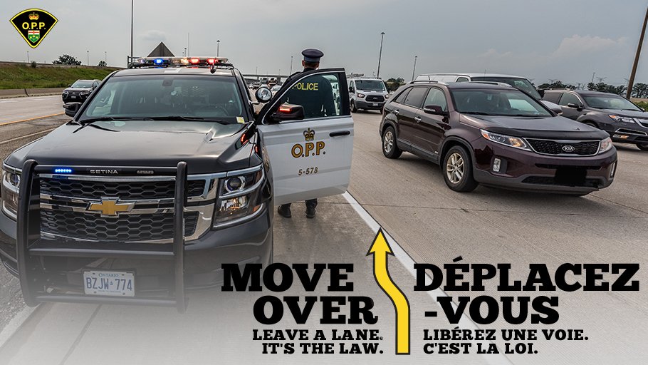 OPP_News's tweet photo. $400-$2000 fine + 3 demerit points for failing to #SlowDownMoveOver for police/emergency vehicles &amp; tow trucks #GiveThemSpaceKeepThemSafe https://t.co/PmDbtuOTtK