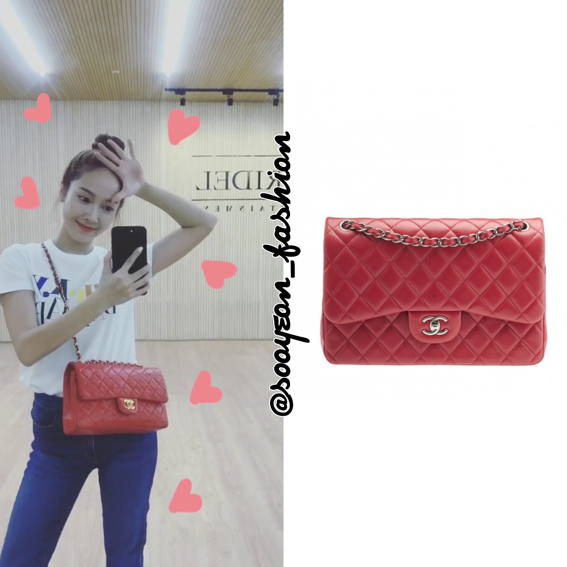 jsy fashion on X: [JESSTAGRAM STORY] 170806 CHANEL: Caviar Medium Classic  Double Flap Bag (Red), $3,500  #JessicaJung   / X