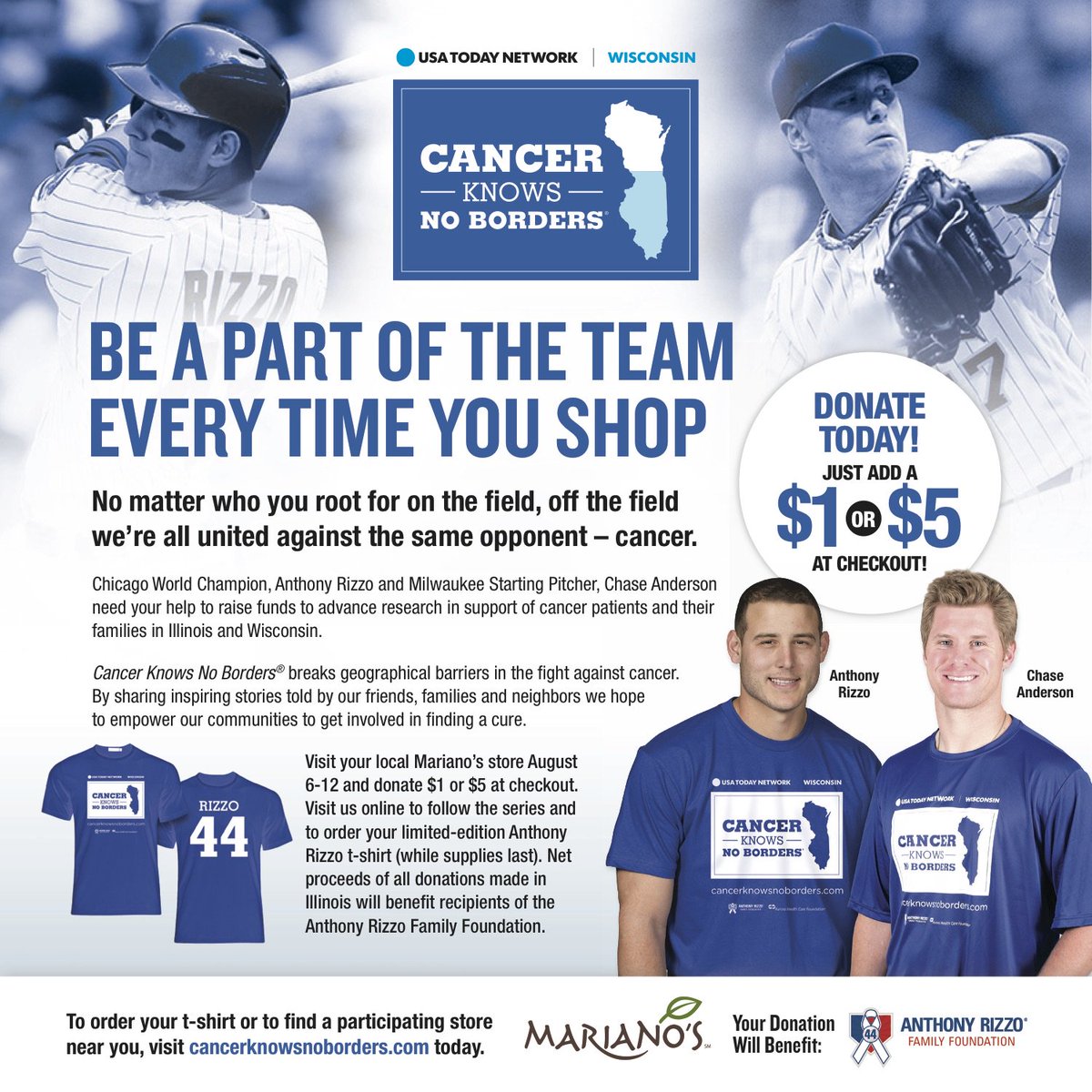 MarianosMarket's tweet photo. Visit your local Mariano's store August 6-12 and donate $1 or $5 at checkout to support the @RizzoFoundation. #CancerKnowsNoBorders https://t.co/sQHjfo0tSw