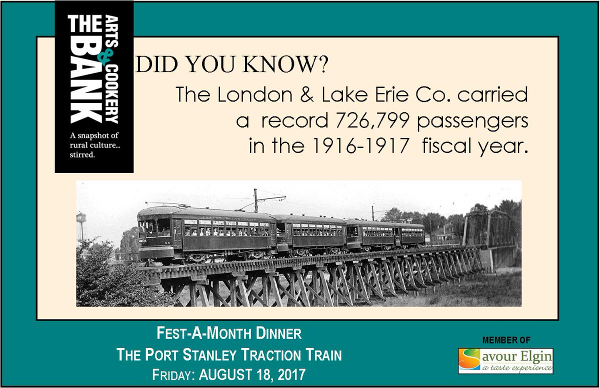 CookeryBank's tweet photo. Join us on Friday, August 18 for our Fest-A-Month Dinner: The Port Stanley Traction Train https://t.co/jUrZLxRBud  #FactOfTheDay https://t.co/nvFIiByJuW