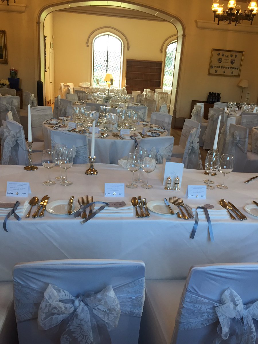 CreateALook's tweet image. Ivory flick and silver double bow with table swagging Congratulations Sam and James @DentonHall #ilkley #wedding #yorkshire #venuestyling