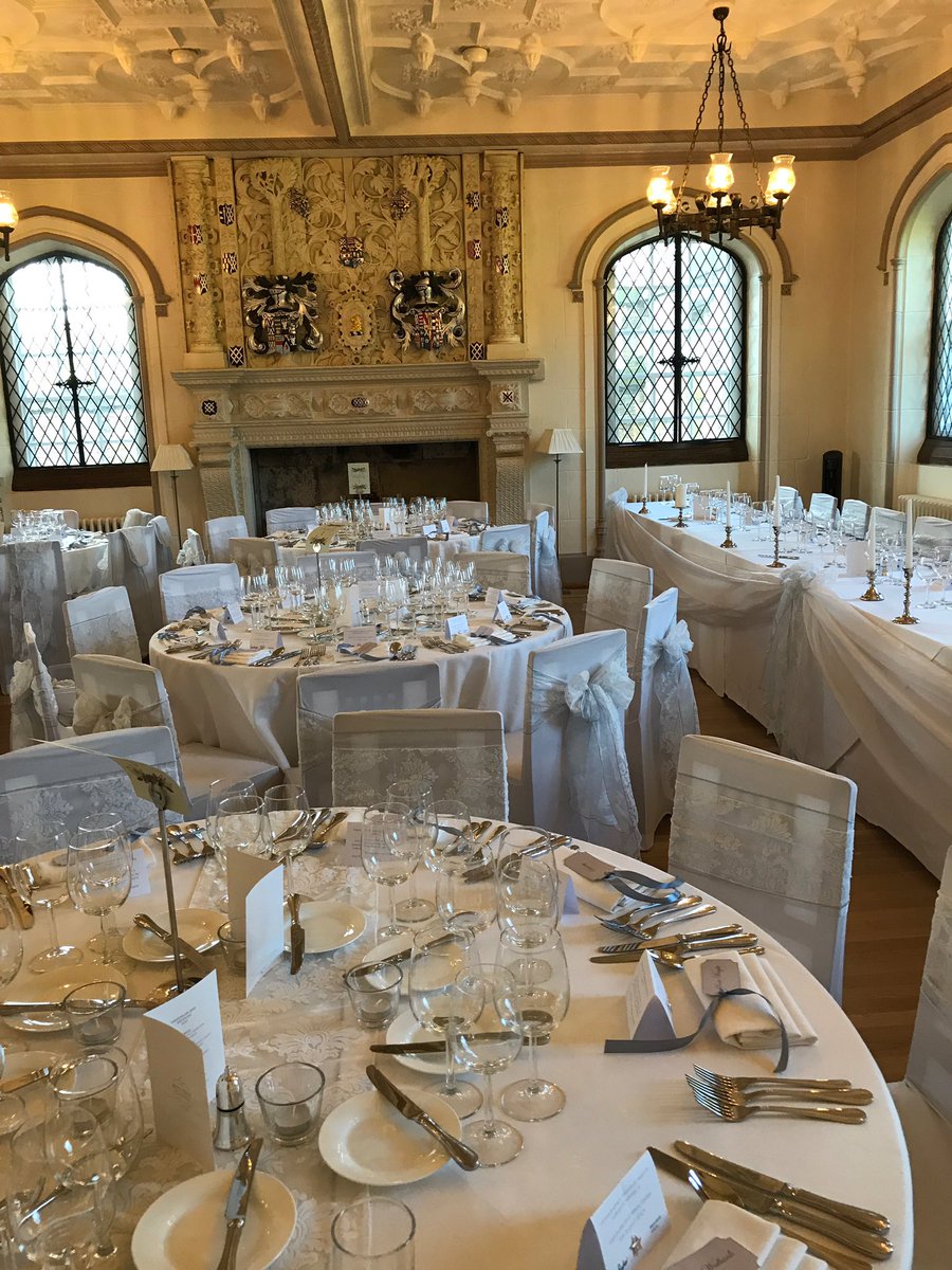 CreateALook's tweet image. Ivory flick and silver double bow with table swagging Congratulations Sam and James @DentonHall #ilkley #wedding #yorkshire #venuestyling