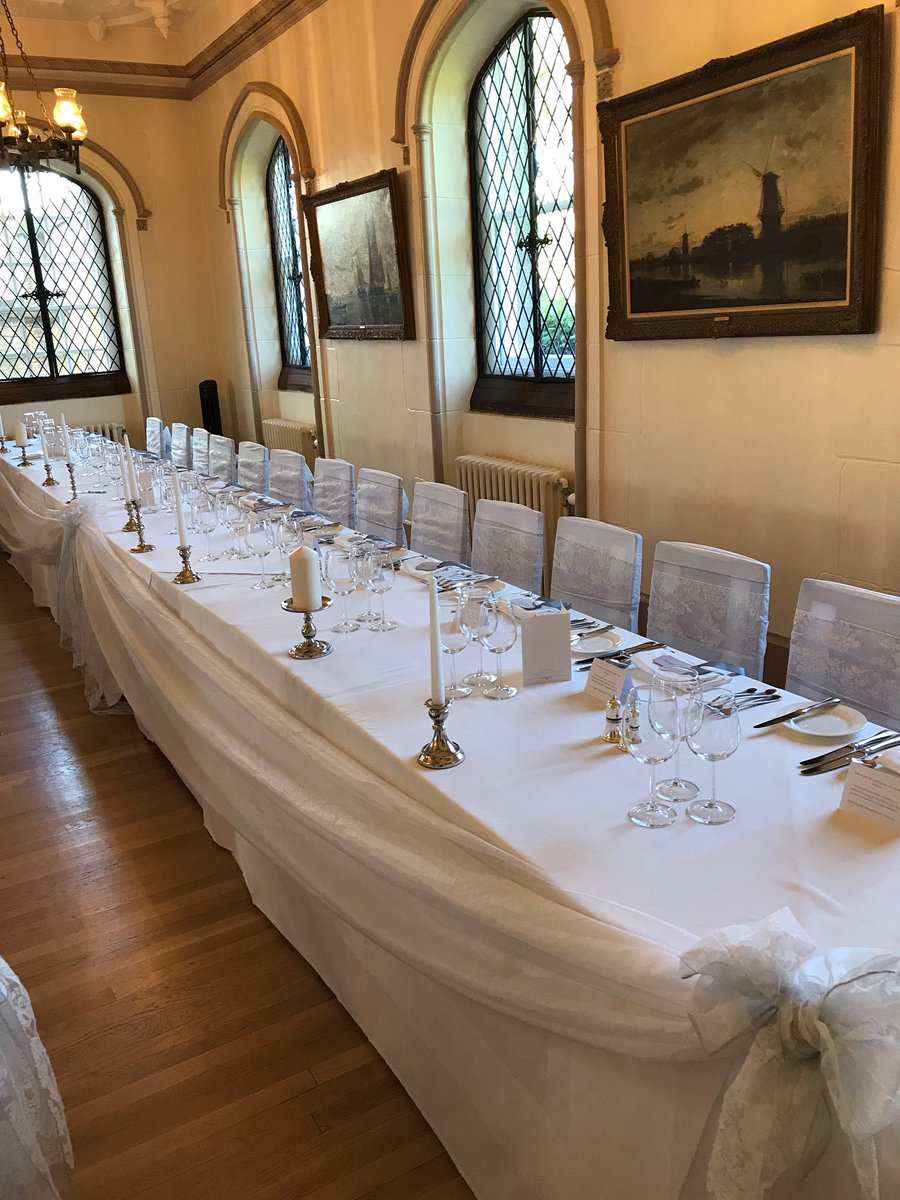 CreateALook's tweet image. Ivory flick and silver double bow with table swagging Congratulations Sam and James @DentonHall #ilkley #wedding #yorkshire #venuestyling