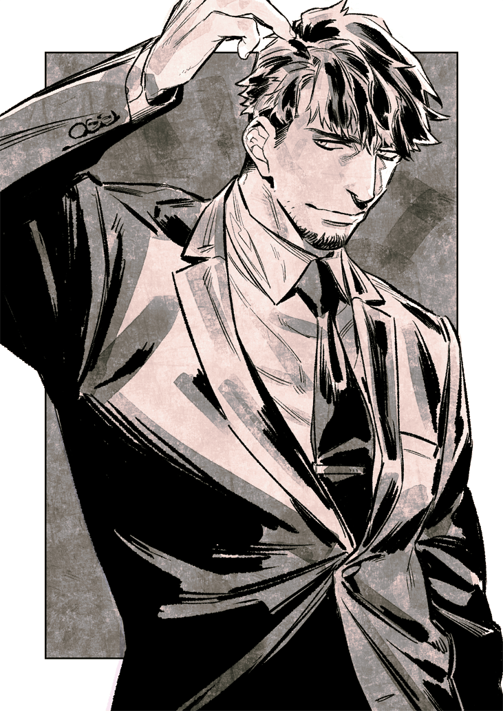 #ヒゲ版深夜の真剣お絵描き60分一本勝負
お題【スーツ】【半裸】スーツの方で! 