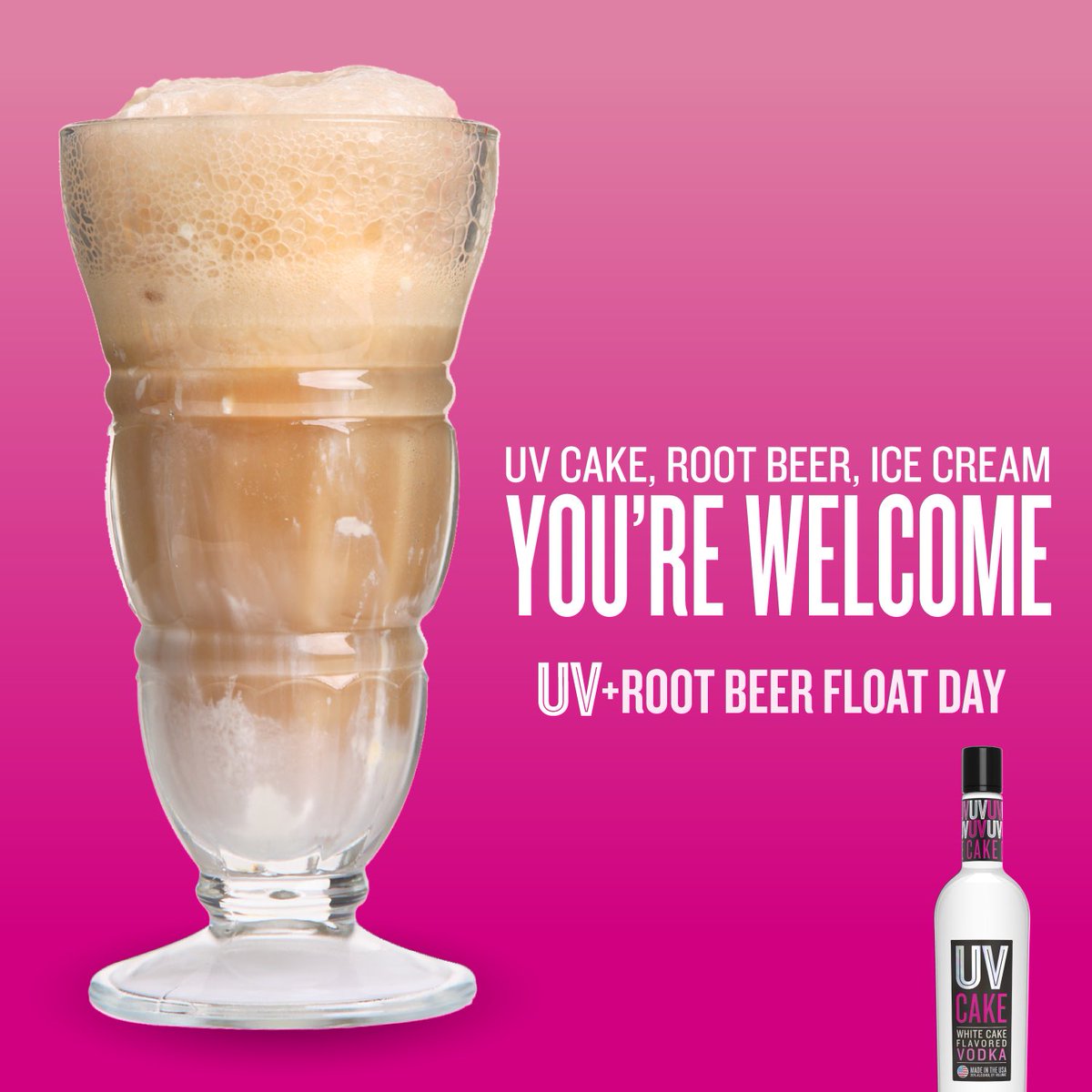 uv_vodka's tweet photo. Just wanted to float this by you for #NationalRootBeerFloatDay: UV Cake + Root Beer + Vanilla Ice Cream #uvcake #uvvodka https://t.co/5UHOXxFh3z