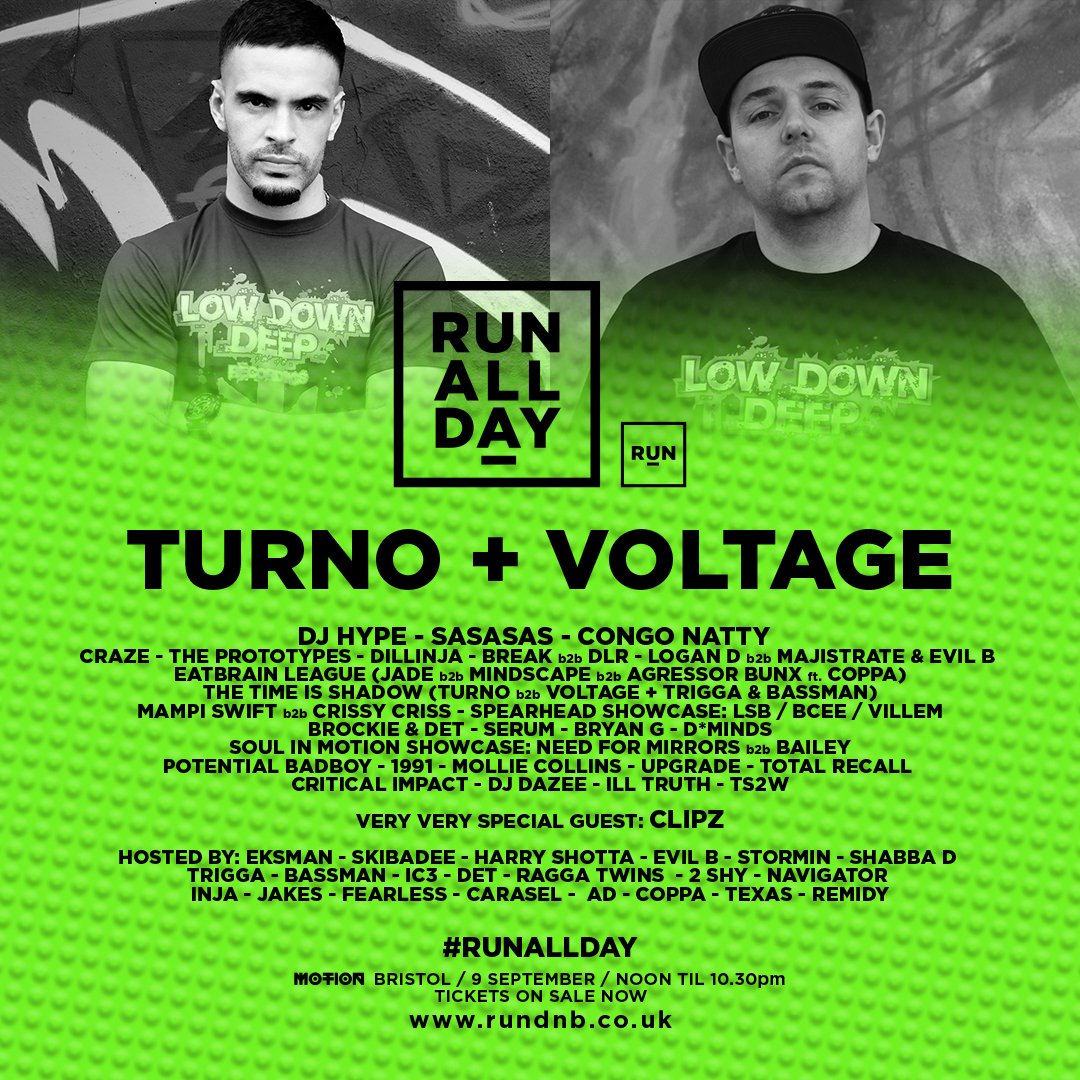 rundnbuk's tweet image. Welcoming B2B @TURNO_ &amp;amp; @VOLTAGE_DRUMS to #RUNALLDAY 😎 on the 09.09.17. Hopefully see you there! #dnb #drumandbass