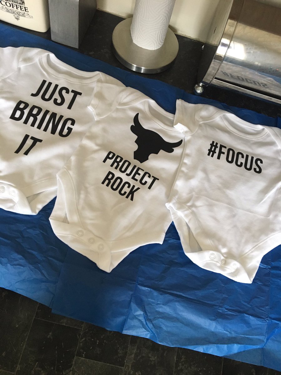 JoshD12's tweet photo. Can't wait till our baby boys here to dress him in these!! 💪🏻@OhhmyBeccua @TheRock   #JustBringIt #ProjectRock #Focus https://t.co/Fl2qXaNccx