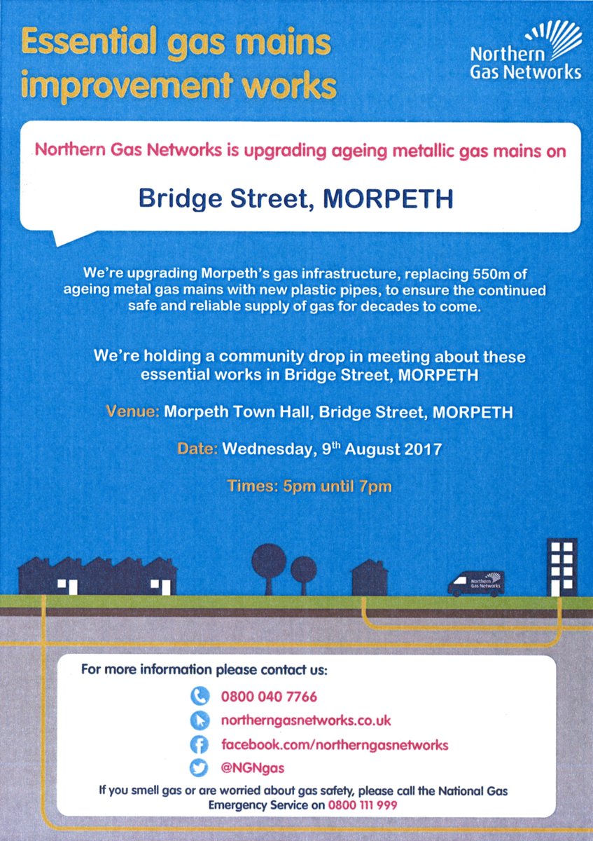 MoreInMorpeth's tweet photo. More info on town centre roadworks in #Morpeth: Drop-In Session with @NGNgas this Weds 5pm - 7pm Town Hall #Morpethisopen @N_landCouncil https://t.co/WdaUEmO0cD