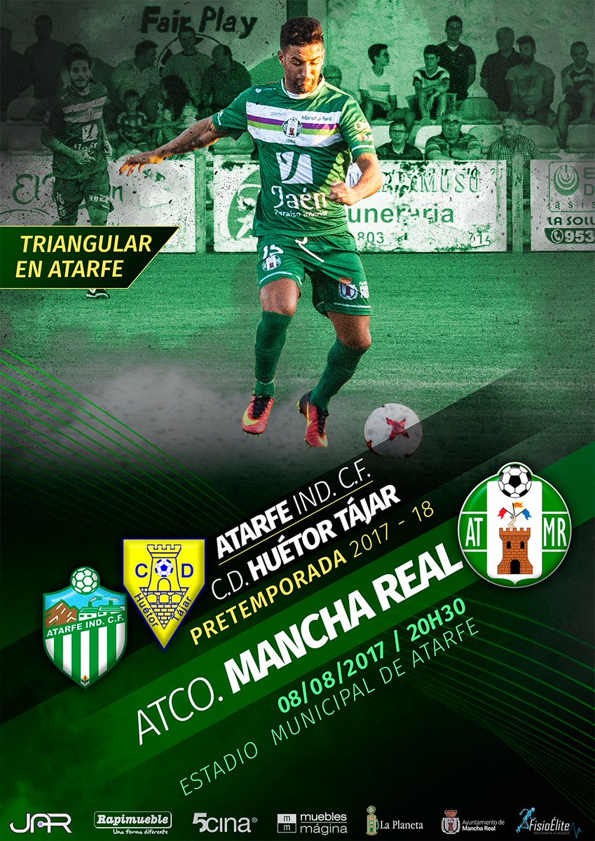 📆 08/08/17 ⏰ 20:30 ⚽️ Triangular #Pretemporada 🏟️EM #Atarfe
<a href="/Atarfe_indcf/">Atarfe IND C.F. ⚽️</a> 🆚 <a href="/CDHuetorTajar/">CD Espárrago de Huétor Tájar💛💙</a> 🆚 At. #ManchaReal
#ConLaMismaIlusión 💚#YoSoyVerde
