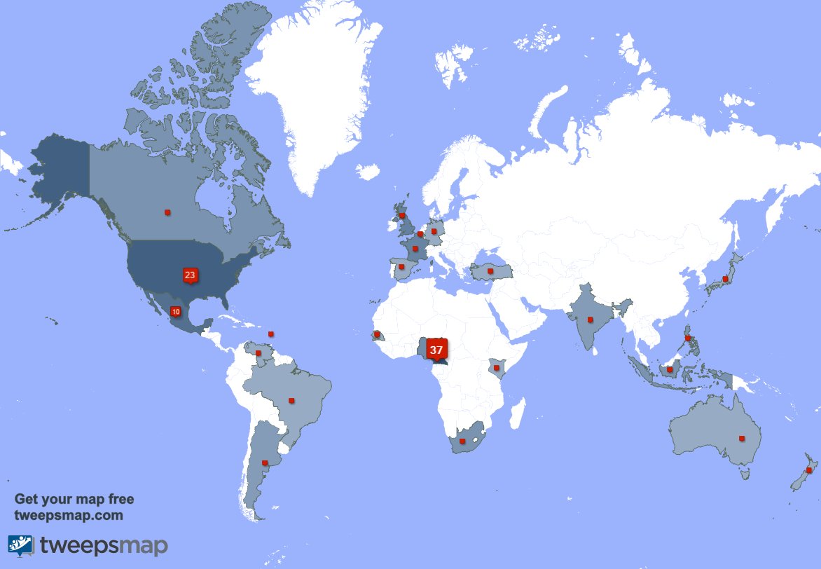 Frvnckxment's tweet photo. My followers live in Cameroon (37%), USA(23%)... Get your free map: https://t.co/SroLJlVWxP https://t.co/X8Z95k0su3
