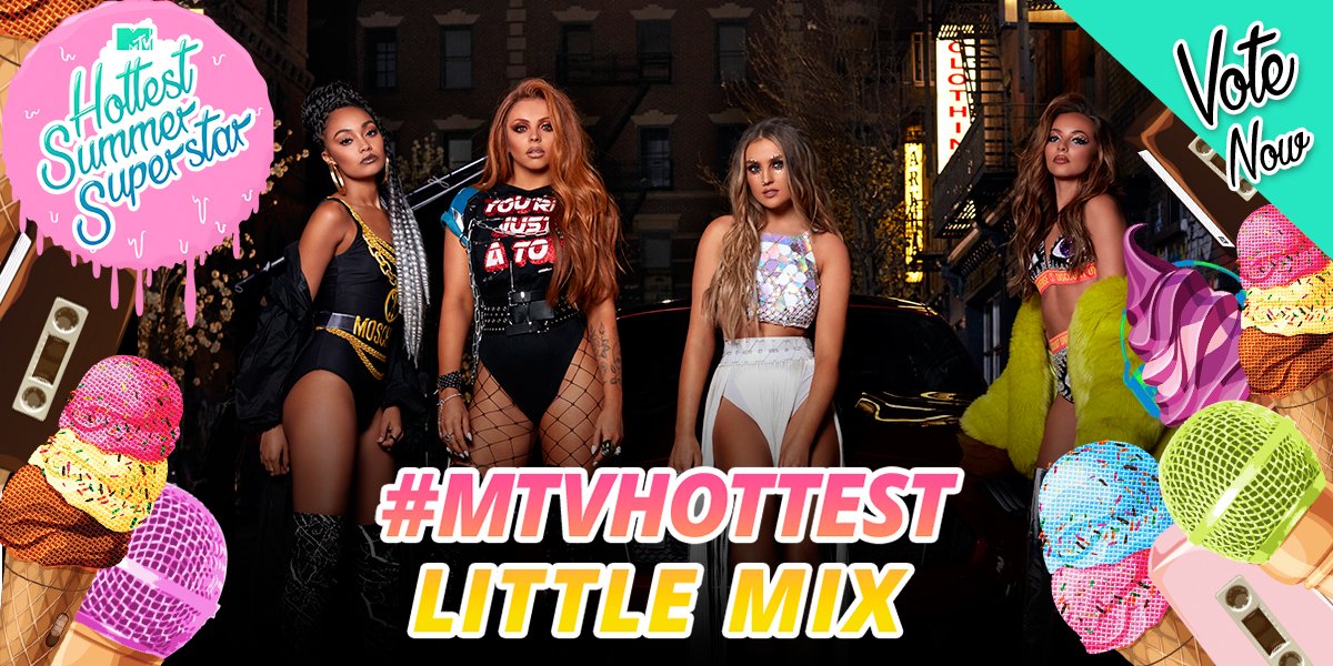 LittleMix's tweet photo. You guys have only gone &amp; got us nominated  🙊 Now let's do this! 💪💛 Tweet '#MTVHottest Little Mix' to vote! xx the girls xx https://t.co/RNSRWWJEbu