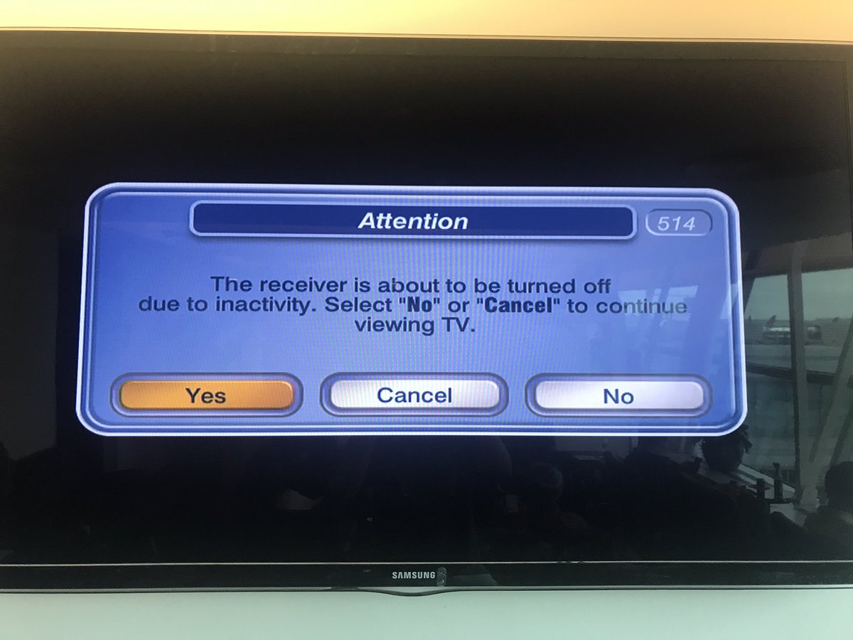 This UX 😔 Why have "No" and "Cancel" when they do the same thing? Also, there is no qs being asked. Try "Turn Off" and "Keep Watching" <a href="/dish/">DISH</a>