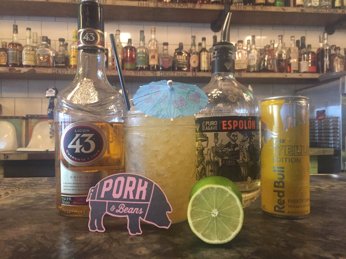 PorknBeans_pgh's tweet photo. Enjoy a refreshing When Pigs Fly after the Red Bull Skydiving team takes the air! #redbullyellow #espolon #licor43 #sundayfunday https://t.co/X7nK3WRLov