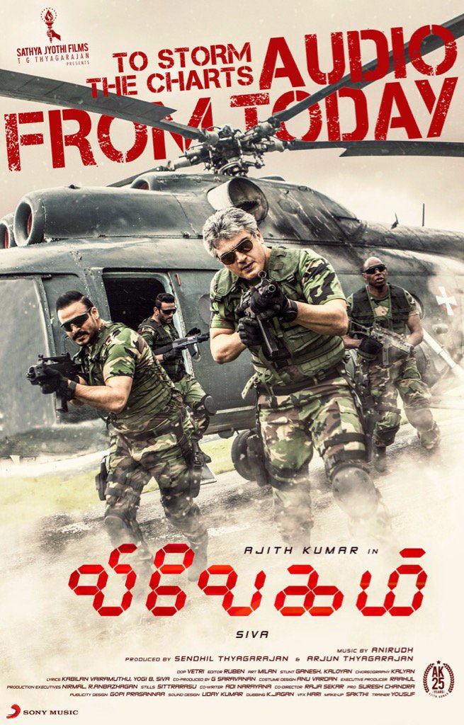 directorsiva's tweet photo. Sai sai 🙏🙏🙏🙏#vivegam audio full album from today 5pm 🙏🙏🙏🙏🙏 https://t.co/RdFrsOHLcN