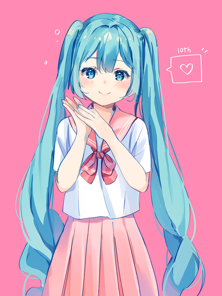 Piapro ピアプロ Myocoさんのニコッと微笑むミクさん ツインテールの先がくるんくるんとしているのが可愛い そしてピンクのセーラー服がとても似合ってます ﾟ ﾟ 3 T Co I3nwdfemjp Piapro 初音ミク