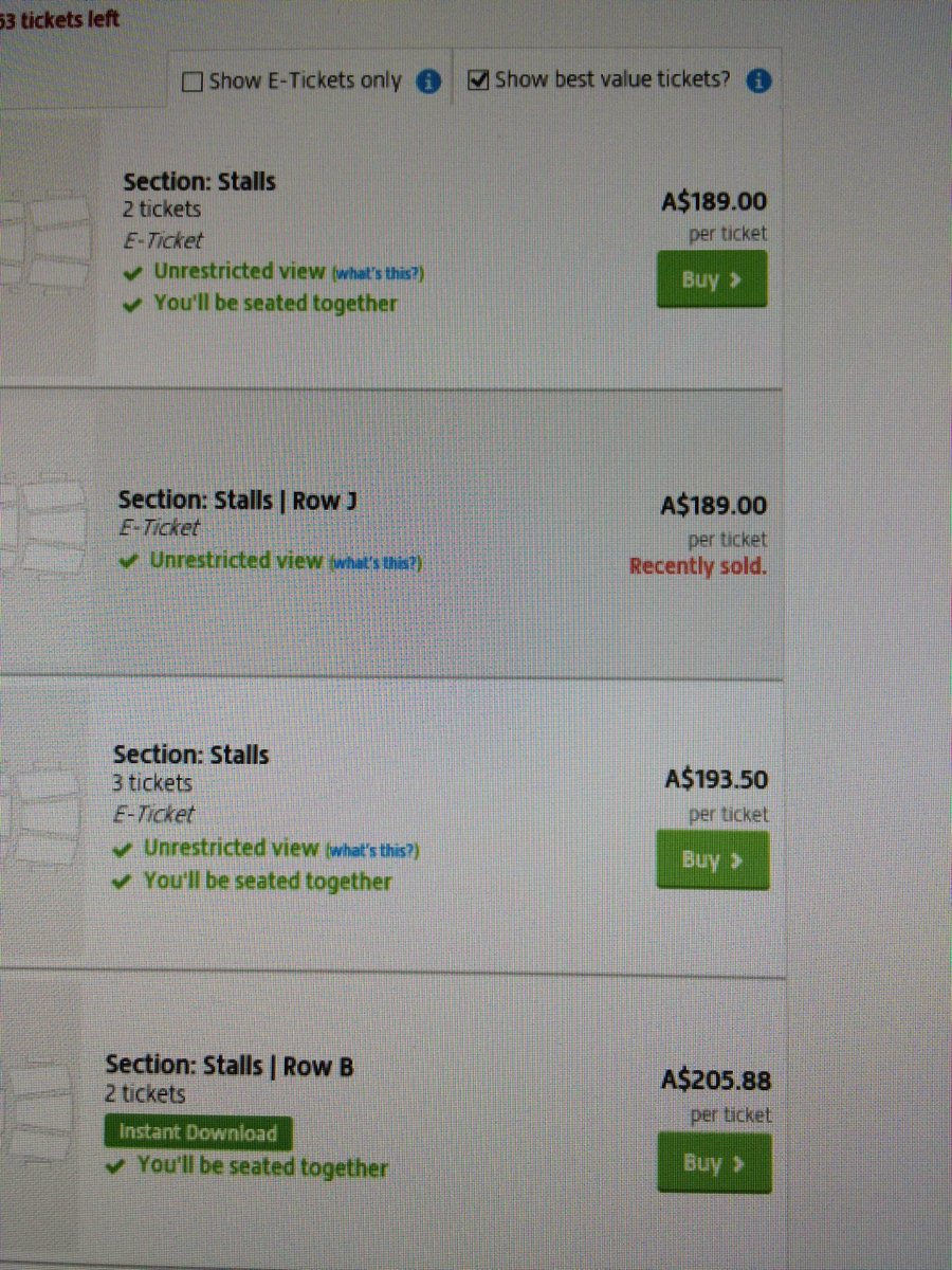 Ash4acre's tweet photo. @Ticketmaster_AU @Alanis @PalaisTheatre pretty disappointed that genuine fans are unable to purchase tix unless at highly inflated prices https://t.co/tv7DYpWSY3
