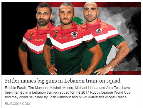 martasser's tweet photo. Hoping this will deepen roots and popularity of rugby league in Lebanon - not the guns, the #2017RLWC obviously!
https://t.co/FkkjqTCPJR … https://t.co/eKSaJzk8rX