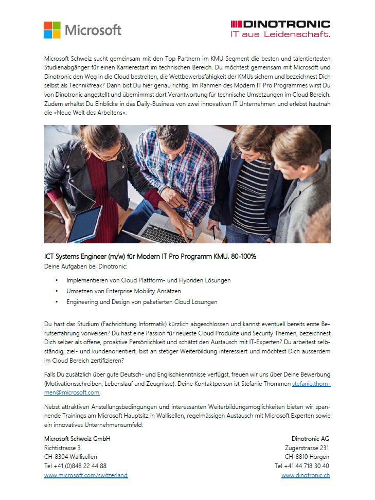 Microsoft und Dinotronic suchen die talentiertesten Studienabgänger für einen Karrierestart im technischen Bereich. goo.gl/tLqJ9r?utm_cam…