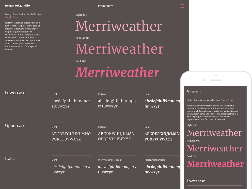 inspired_guides's tweet photo. Introducing Merriweather. A flexible style guide design that’s ideal for presenting a wide range of styles. https://t.co/7FgqJTRtwY https://t.co/esZiZLMEDt