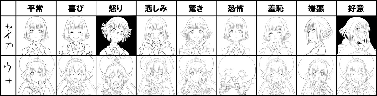 セイカとウナの感情表。 