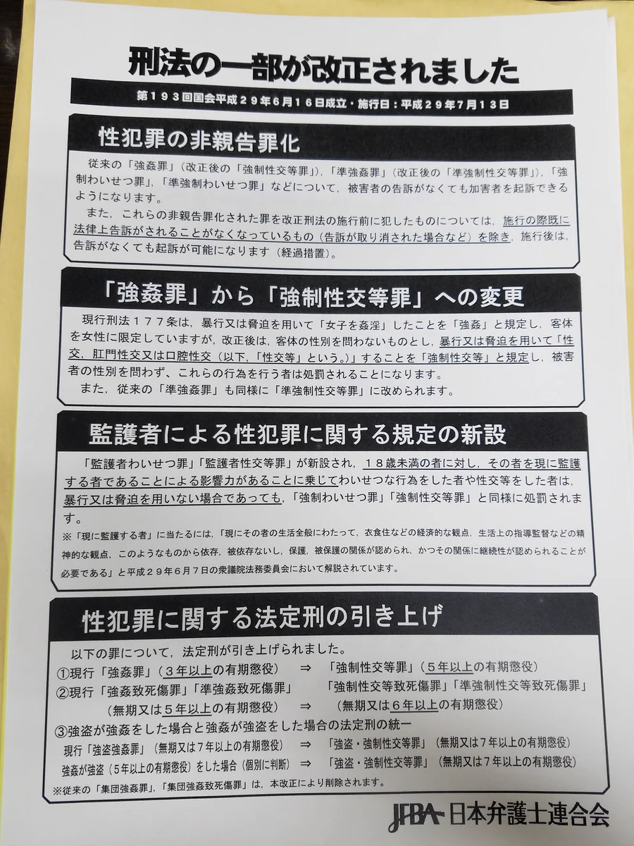 性犯罪の刑法の一部が改正！大事なことが変わった！！